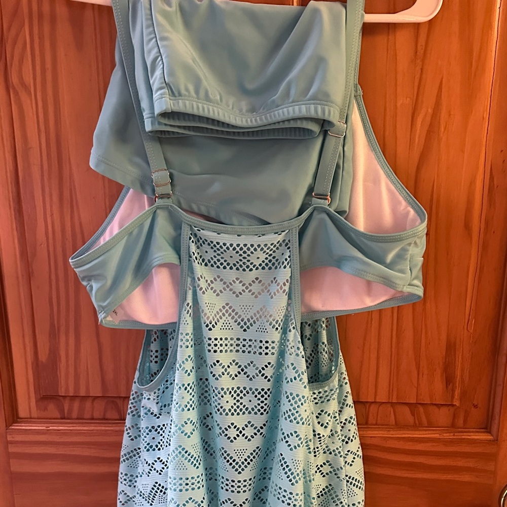 Blue Patterned bathing suit with built-in cover top and shorts - Picture 5 of 5